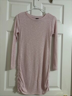 Kids Light Pink Ribbed Long Sleeve Dress